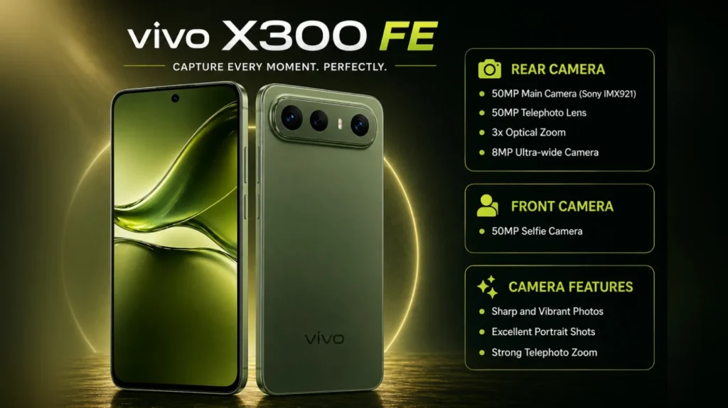 Vivo X300 FE camera specifications with main sensor and zoom details