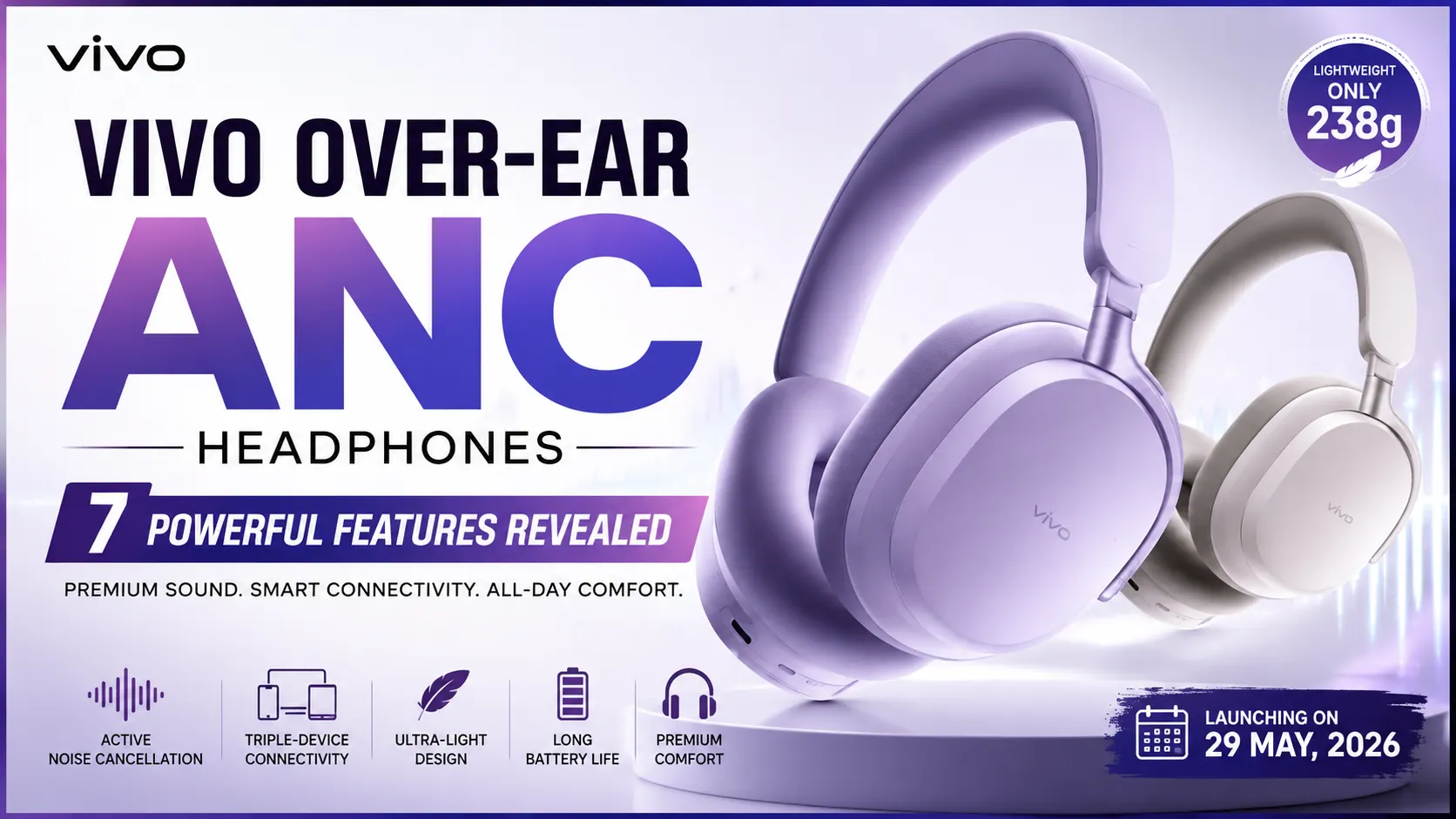 Vivo Over-Ear ANC Headphones with powerful premium wireless features