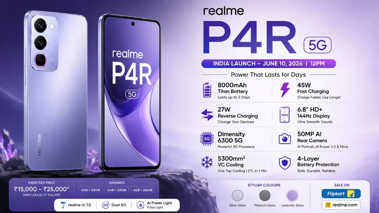Realme P4R features, price and launch date