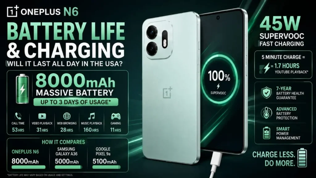 OnePlus N6 45W SuperVOOC charging with 8000mAh long battery life