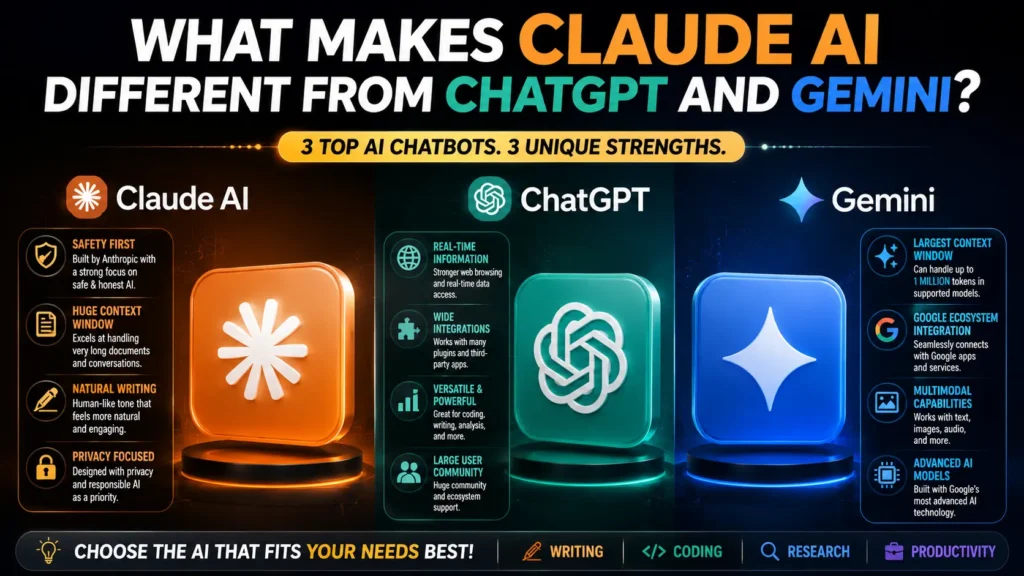 Claude AI compared with ChatGPT and Gemini features