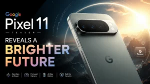 Google Pixel 11 teaser Reveals futuristic design and brighter future concept.