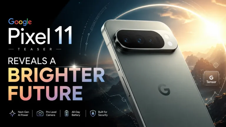 Google Pixel 11 teaser Reveals futuristic design and brighter future concept.