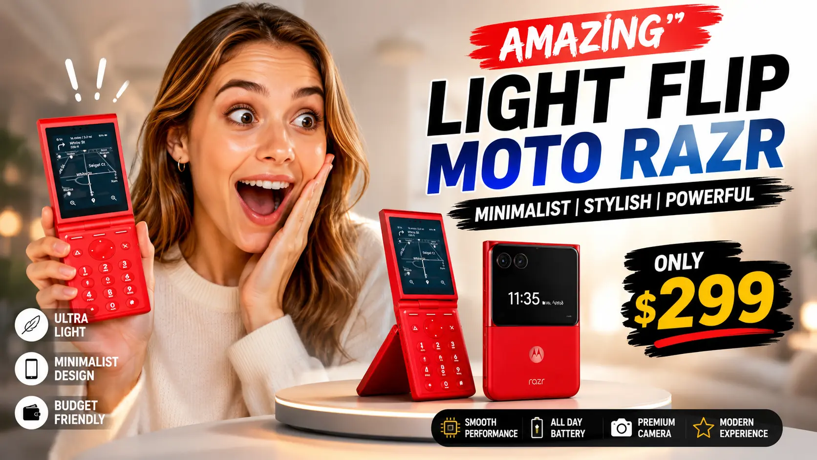 Light Flip Moto Razr minimalist phone with $299 price