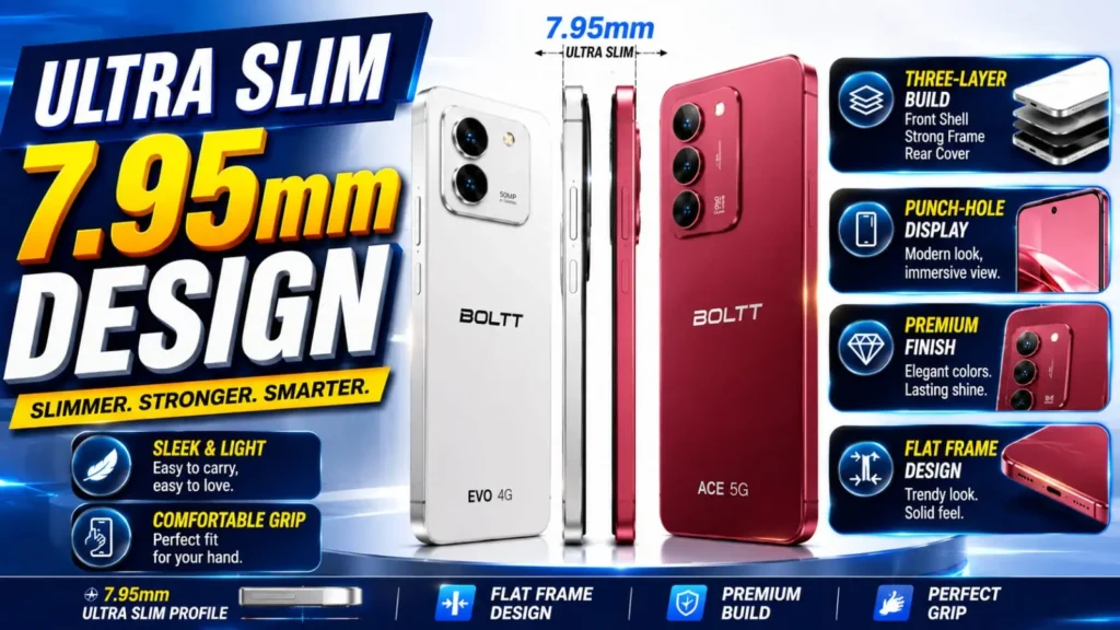 Boltt Evo 4G and Ace 5G slim design with flat frame