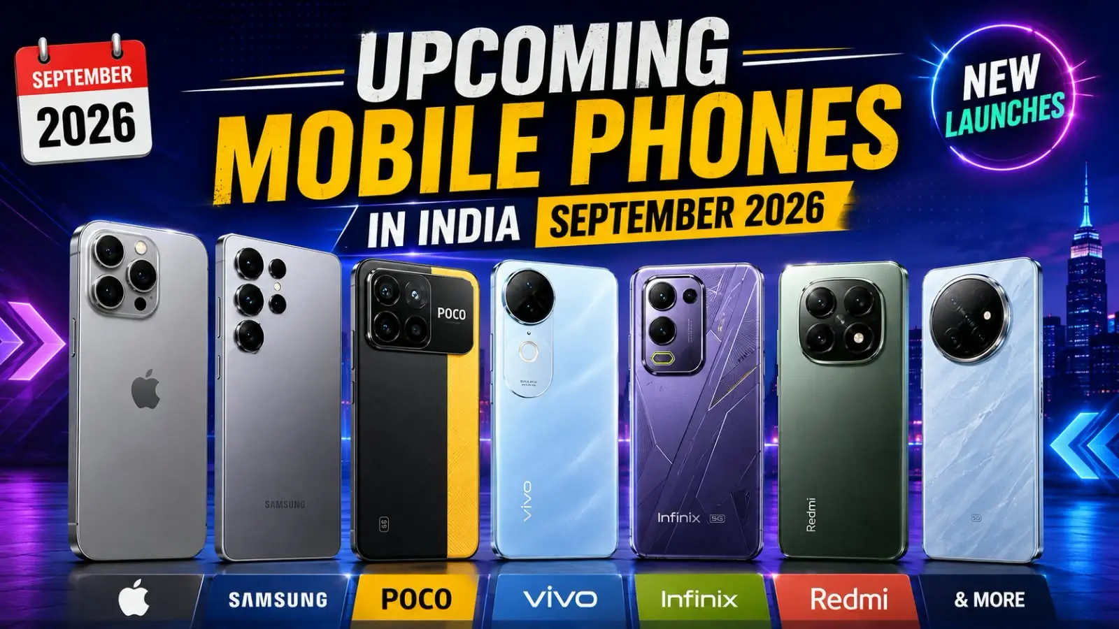 Upcoming mobile phones India September 2026 specs price battery
