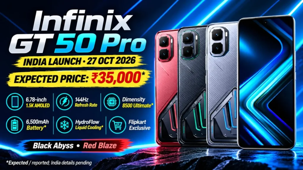 Infinix GT 50 Pro gaming smartphone with expected specifications and features.